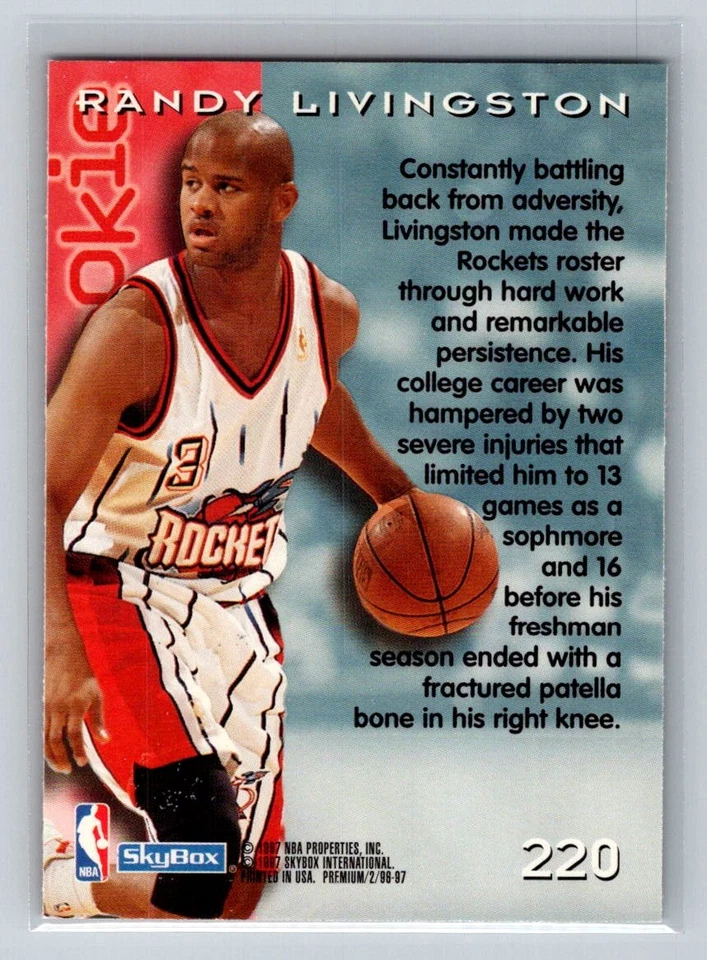1996-97 SkyBox Premium Rookie RC #220 Randy Livingston Houston Rockets - Image 2 of 2