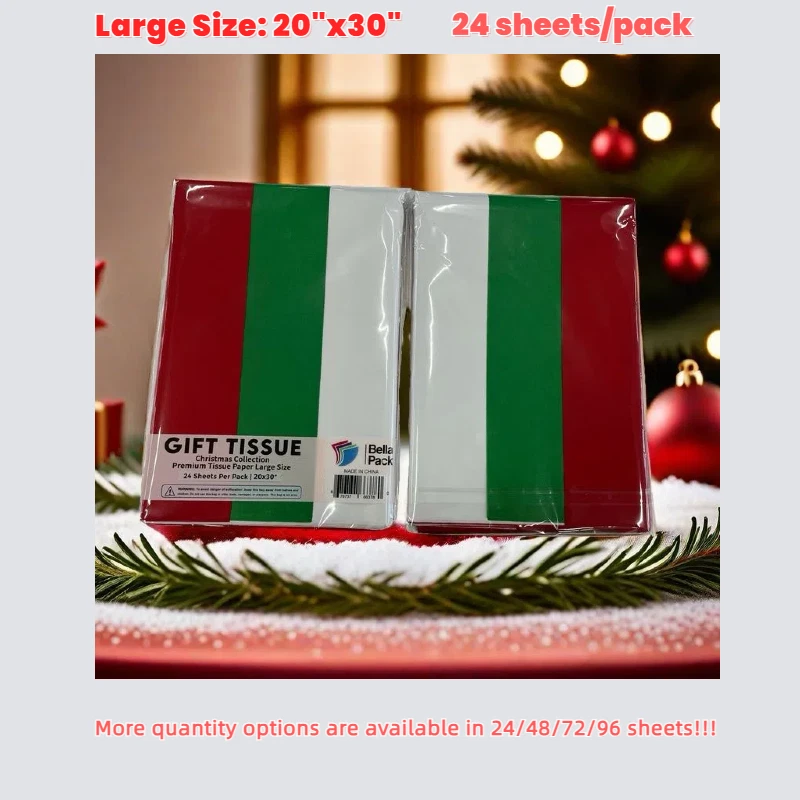 24 Sheets 20"x30" Red Green White Chritmas Gift Tissue Paper - Image 4 of 4