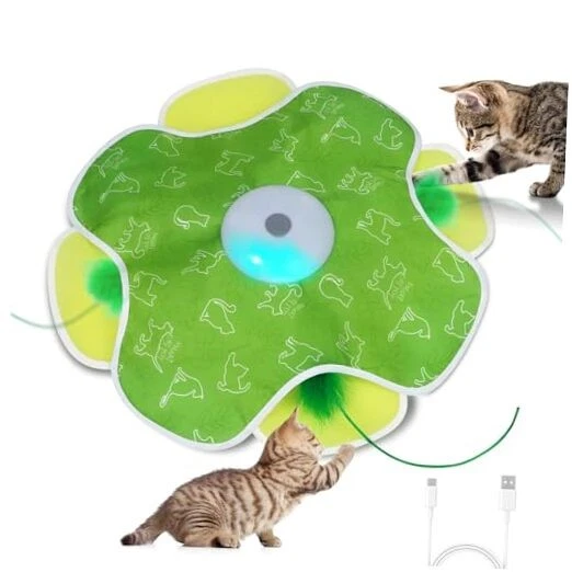 Interactive Cat Toys with Moving Feather Concealed in Mat, Rechargeable Cat