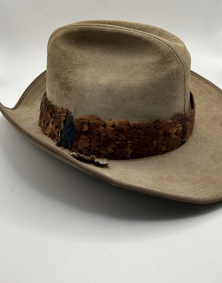 Sombrero de Vaquero Stetson Vintage Años 60 Ala Ancha Western con Banda de Plumas de Faisán EE. UU. Foto 4 de 4