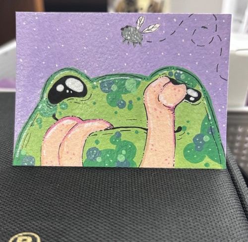 ACEO Original Acrylic Art Card Purple Frog By Indypaints1