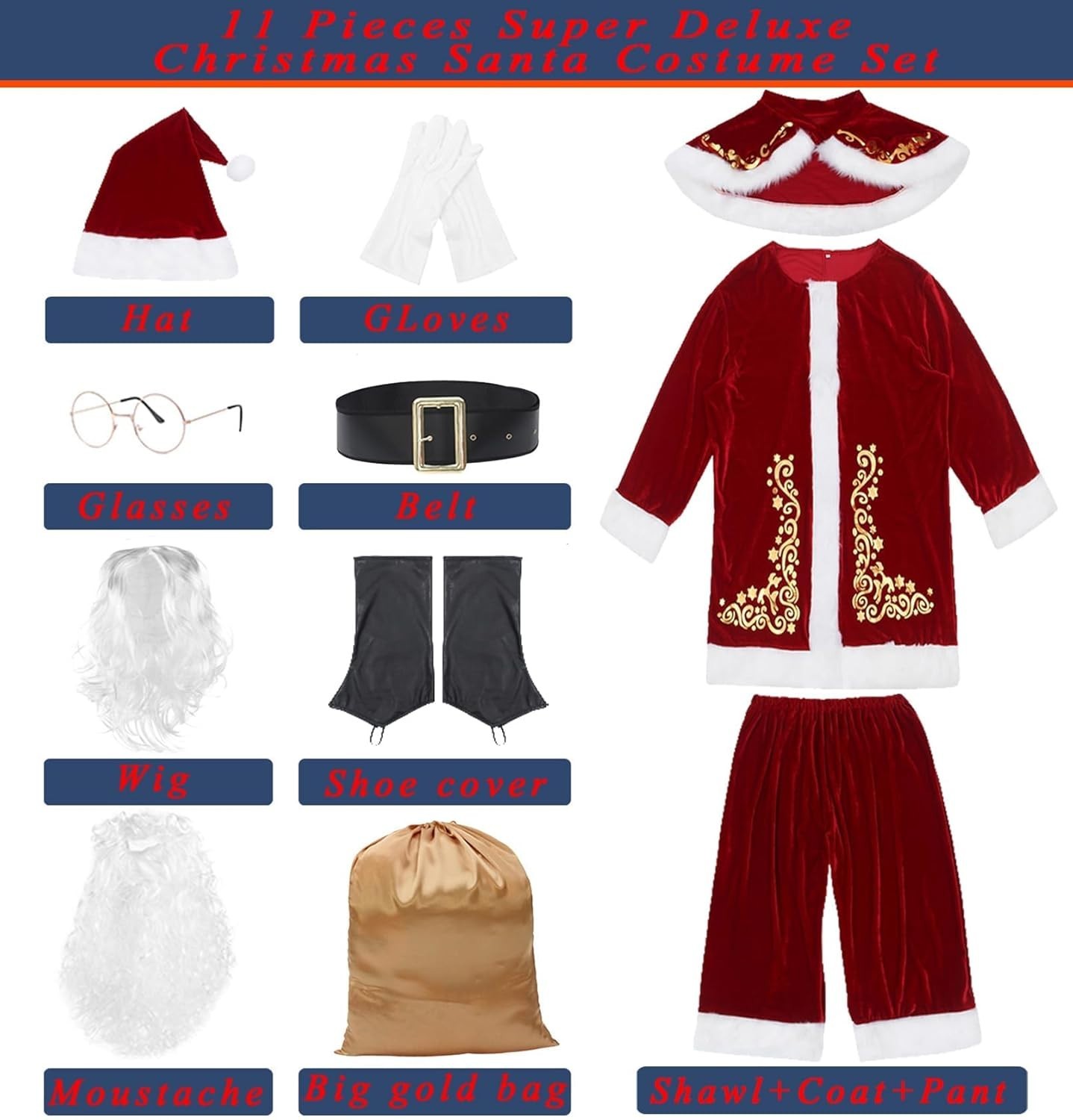 EOZY 11 Piezas Para Hombres Navidad Papá Noel Disfraz Trajes Lujo Papá Noel Traje Adul