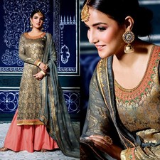 GRAY-PINK BANARASI SILK INDIAN PAKISTANI READYMADE LADIES SALWAR KAMEEZ SUIT SNJ