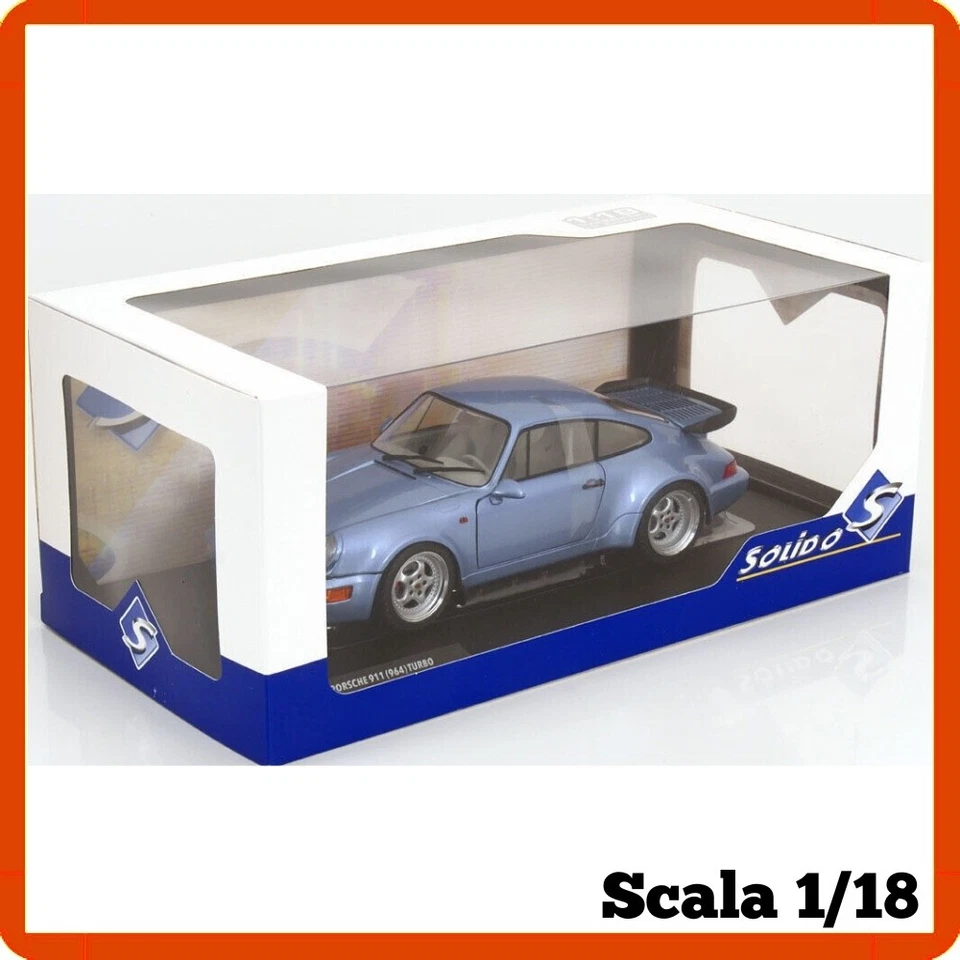 Modellino auto statico in scala 1/18 PORSCHE 911 964 TURBO BLU 1990 Solido - Immagine 2 di 4
