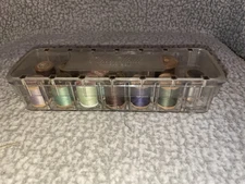 Vintage Tidee Maid Deluxe Plastic Thread Box 13 Spools most wooden JP Coats