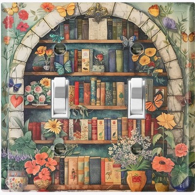 Metal Light Switch Outlet Cover Decorative Wall Plate Whimsical Bookshelf RAC107