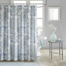 Isla 100 Cotton Percale Shower Curtain, Floral 72"W x 72"L Pack of 1 Blue