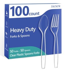 100 Count Plastic Silverware Heavy Duty -50 Forks, 50 Spoons, BPA-Free, Heat