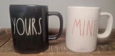 2 RAE DUNN Magenta Artisan Collection Yours /Mine Black & White Ceramic Mugs