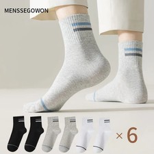 6 Pairs of 100% Cotton Men's Socks, Men's Summer Mid Length Socks, Sports Socks,