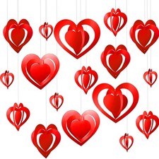 32 Pieces Valentine's Day Heart Hanging Decoration 3D Swirl Red Hanging Heart...