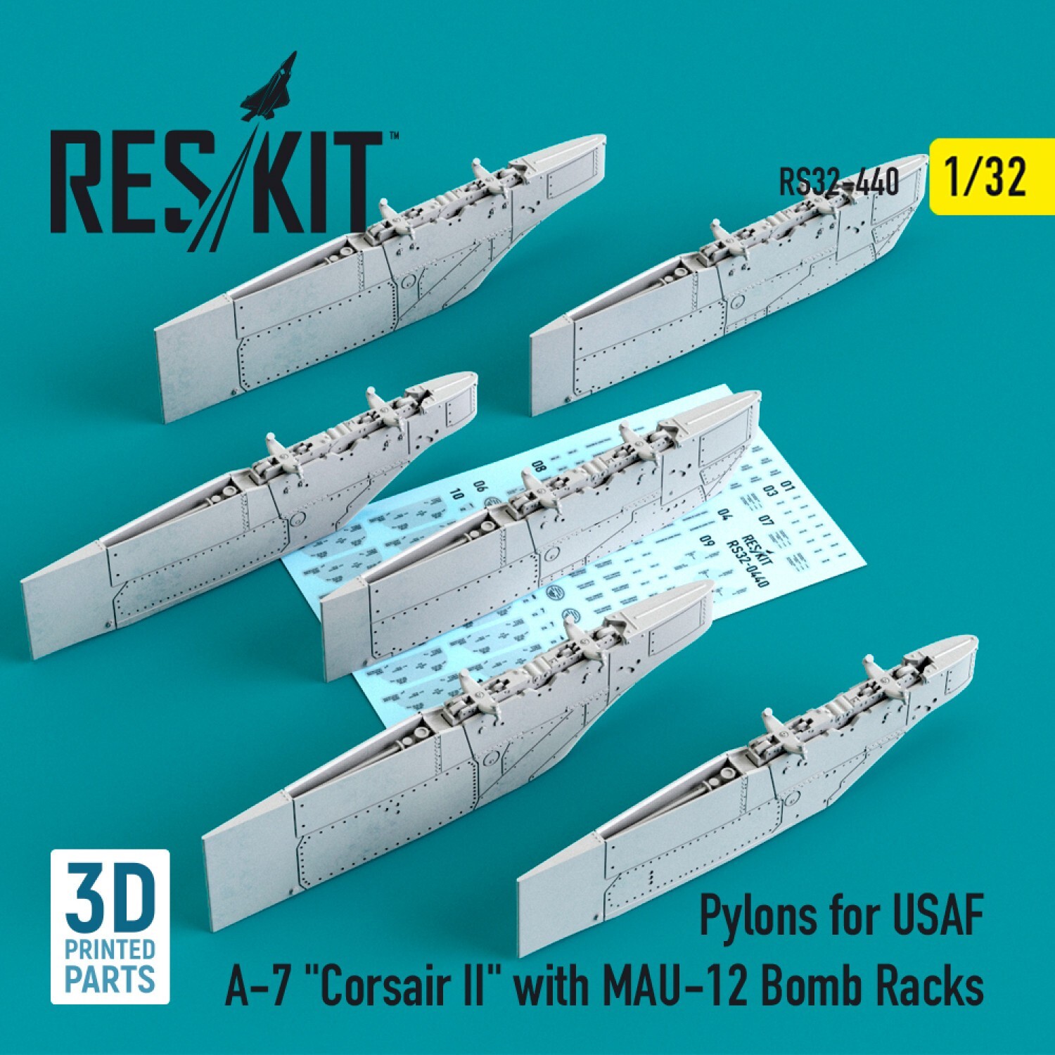 Pylons USAF A-7 Corsair II MAU-12 Bomb Racks 1/32 3D ResKit RS32-0440