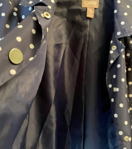 Chico’s Jacket Womens Navy Blue White Polka Dot Windbreaker Rain Large Sz 2 - Picture 6 of 10