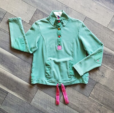 Joules Henley Multicolor Snap Jumper Sweatshirt Mock Neck Mint Green 12 UK/ 8 US