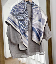 100 Silk Mulberry Wrap Shawl Square Gray horse Print Bandanna Scarf 88X88cm new