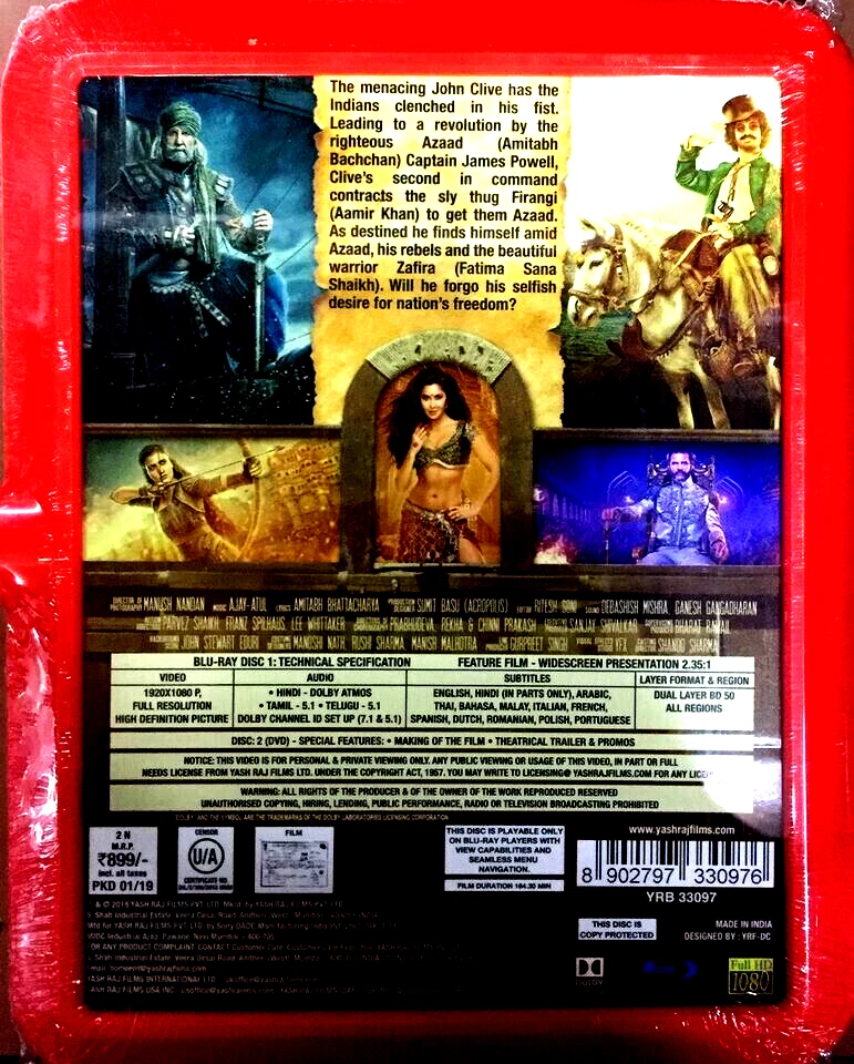 THUGS OF HIDOSTAN - AMITABH, AAMIR - 2 DISC BOLLYWOOD BLU RAY -MULTI SUBTITLES - Image 2 of 2