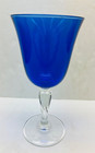 vintage luminarc crystal cobalt blue goblet clear twisted stem 7 1/2" tall
