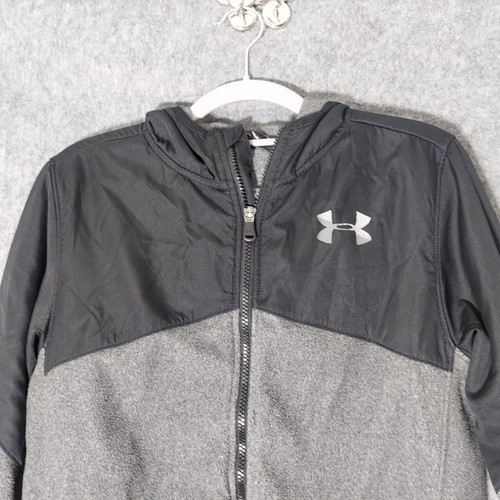 Under Armour Boy Jacket Youth L Cold Gear Loose Fleece Full Zip Hooded Pockets - Picture 2 of 11