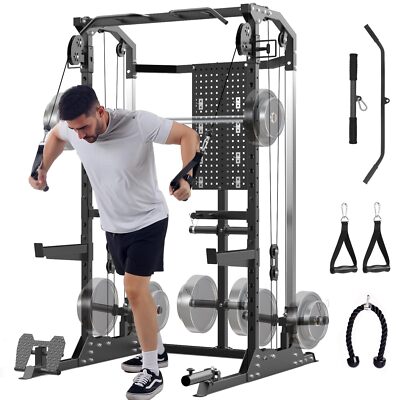  2000LBS Power Cage Power Rack with Dual Independent Pulley System Squat Rack US