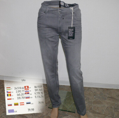 b X o Lars Grey 1210 Regular Fit Denim Stretch Jeans Hose W 34 40 L 32 36 Grey