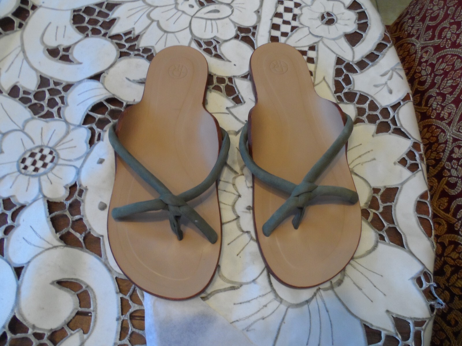 FILA Sandali The Row Sage pelle scamosciata verde perizoma nodo piatto taglia 35