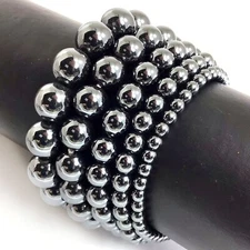 MAGNETIC Hematite Bracelet Round Beaded 7.5" Handmade Stretch 4mm 6mm 8mm