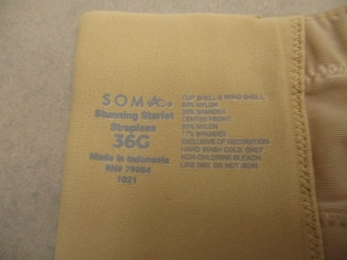 36G SOMA Womens Beige Lined Underwire Back Closure Firm Strapless Bra 3J - Bild 6 von 8