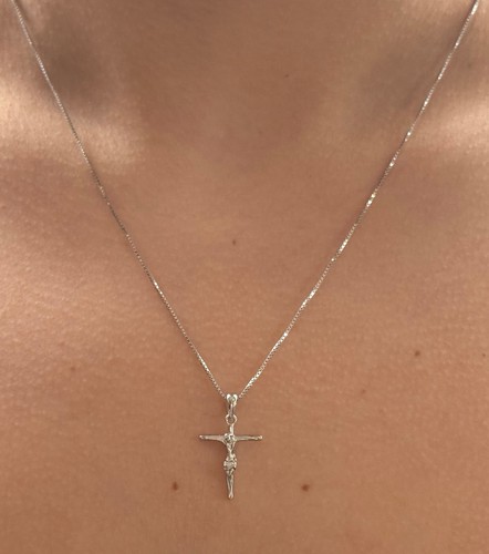 collana ciondolo croce tutto vero argento 925 bagno oro giallo bianco crocefisso - Foto 29 di 31