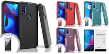 For Motorola Moto G Go XT2163-7 Tough Hybrid Case Phone Cover + Tempered Glass