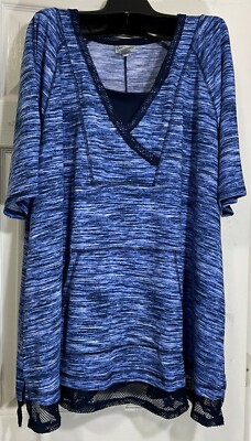 New Catherines women size 3X V- Neck mesh stars embellished tunic top pockets