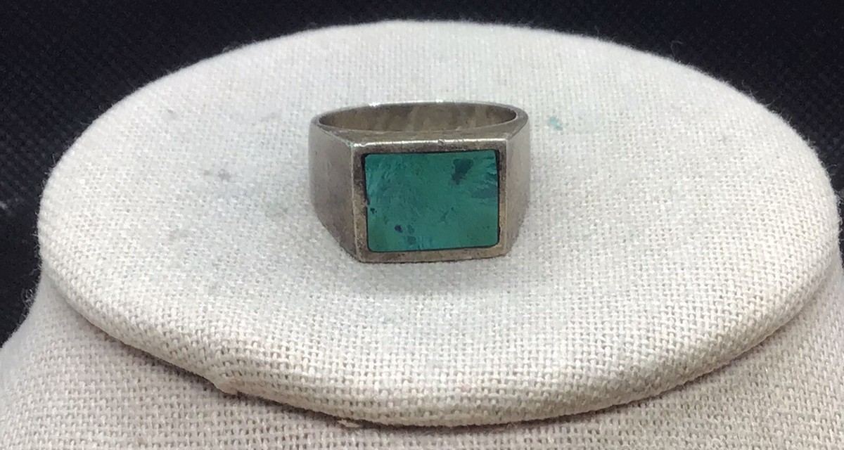Vintage Sterling Silver 925 Chunky Inlay Green Turquoise
