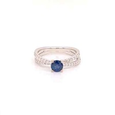 1 Carat Round Cut Blue Sapphire  White CZ Beautiful Women's Ring In 935 Silver