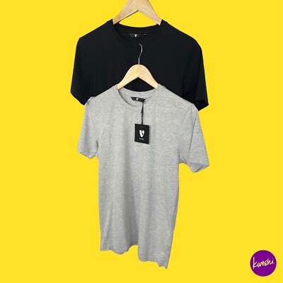 V BY VERY Essentials Doppelpack T-Shirt, Rundhals, 100% Baumwolle, weiß/grau, UK S