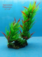 PLASTIC PLANT W HEAVY ROCK BASE AM034A 11" H x 8" AQUARIUM DECORATION