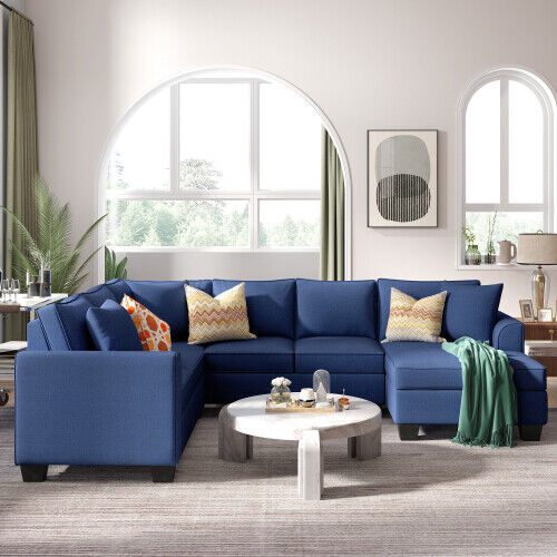 Upholstered Modern English Arm Classic U-shaped Sofa With 3 Pillows - Picture 1 of 7
