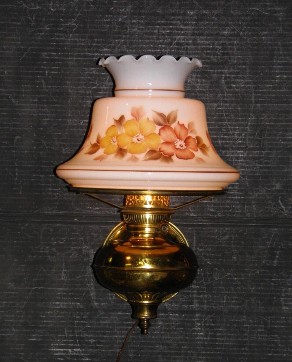 Antique RAYO brass electrified oil lamp wall sconce with shade. 18