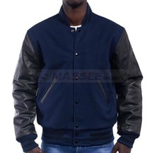 Custom Made Navy and Black Color Varsity Letterman Baseball Jacket for Men