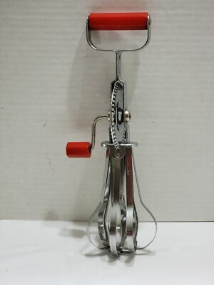 VINTAGE HIGH SPPEED ECKO RED PLASTIC HANDLE HAND MIXER EGG BEATER USA MADE READ