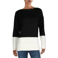 /LX039/ DKNY Colorblock Relaxed-Fit Soft Sweater Black White Sz L 79