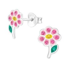 Sterling Silver Pink Stud Earrings Purple Flower Crystal Women Girls 925