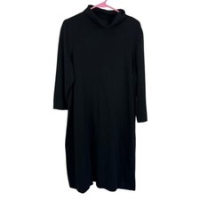 J. Jill Turtleneck Knee Length 3/4 Sleeve Sweater Dress Knit Black Cozy Womens L