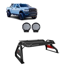 Black Horse ATLAS Roll Bar Bed Rack Black w/9"LED Fits 2001-2006 GMC Sierra 3500