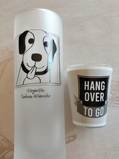 Bicchiere bicchiere da liquore con motivo cane o cane e motto, pubblicità 