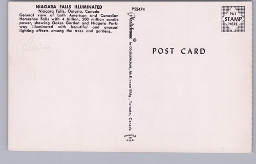 Illuminated Niagara Falls, Ontario, Vintage Chrome Aerial View Postcard #6 - Bild 2 von 2