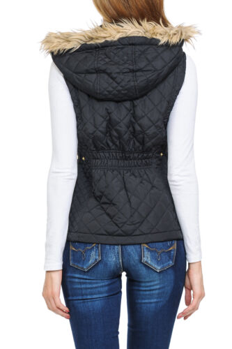 Chaleco acolchado ligero con capucha de piel con cremallera para mujer Auliné Collection - Imagen 2 de 109