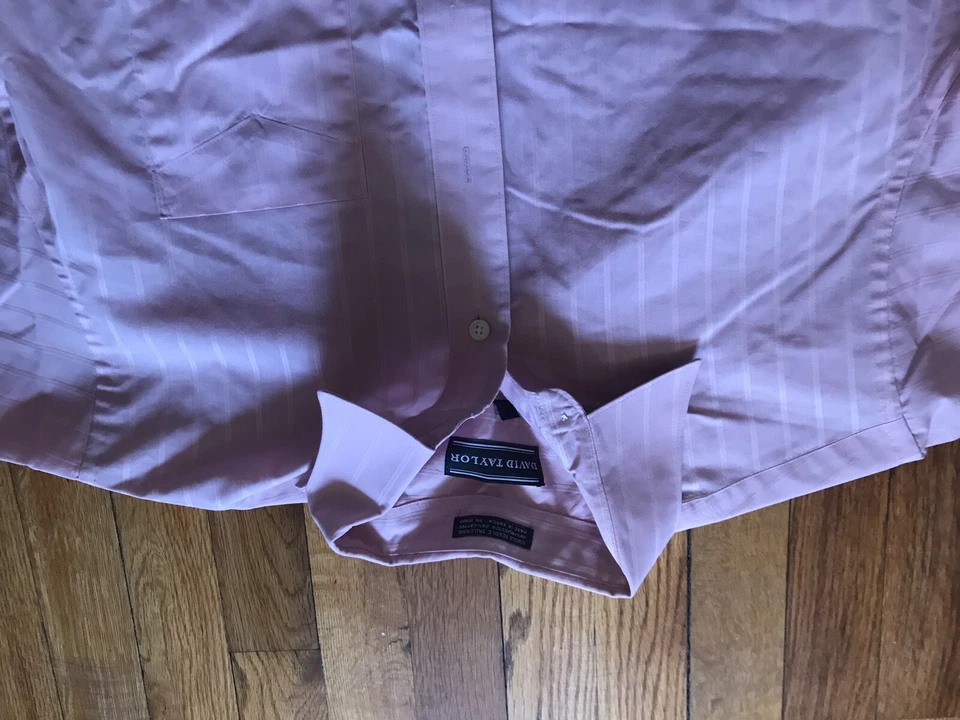 Camisa David Taylor Hombre Talla 16.5 Rosa Manga Corta Bolsillo Vintage Cuello Preppy Foto 4 de 4