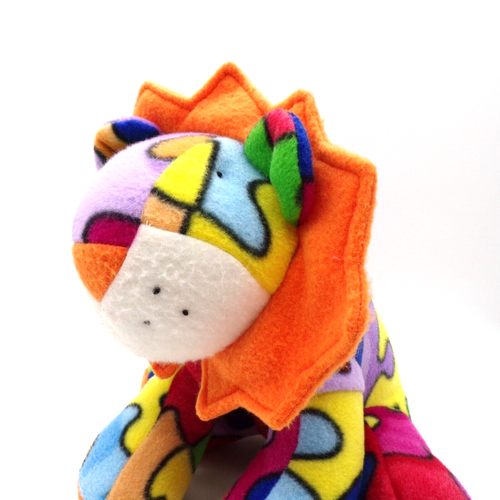 Peluche León Naranja 10" Puzzle Pieza Colorido Patrón Multicolor Melena Juguete de Peluche - Imagen 3 de 9