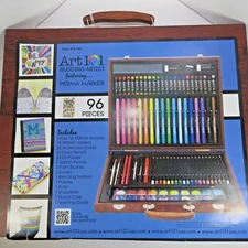 ART 101 PREMIUM BUDDING ARTIST ART KIT 96 PIECE WOOD CARRYING CASE AGES 8+