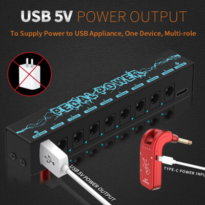 8-Channel Guitar Effect Pedal Power Supply Station 9V 100mA 300mA USB 5V Outs