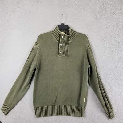 Camel Active Sweater Women's Medium Henley Snap Green Mock Neck French Terry Top